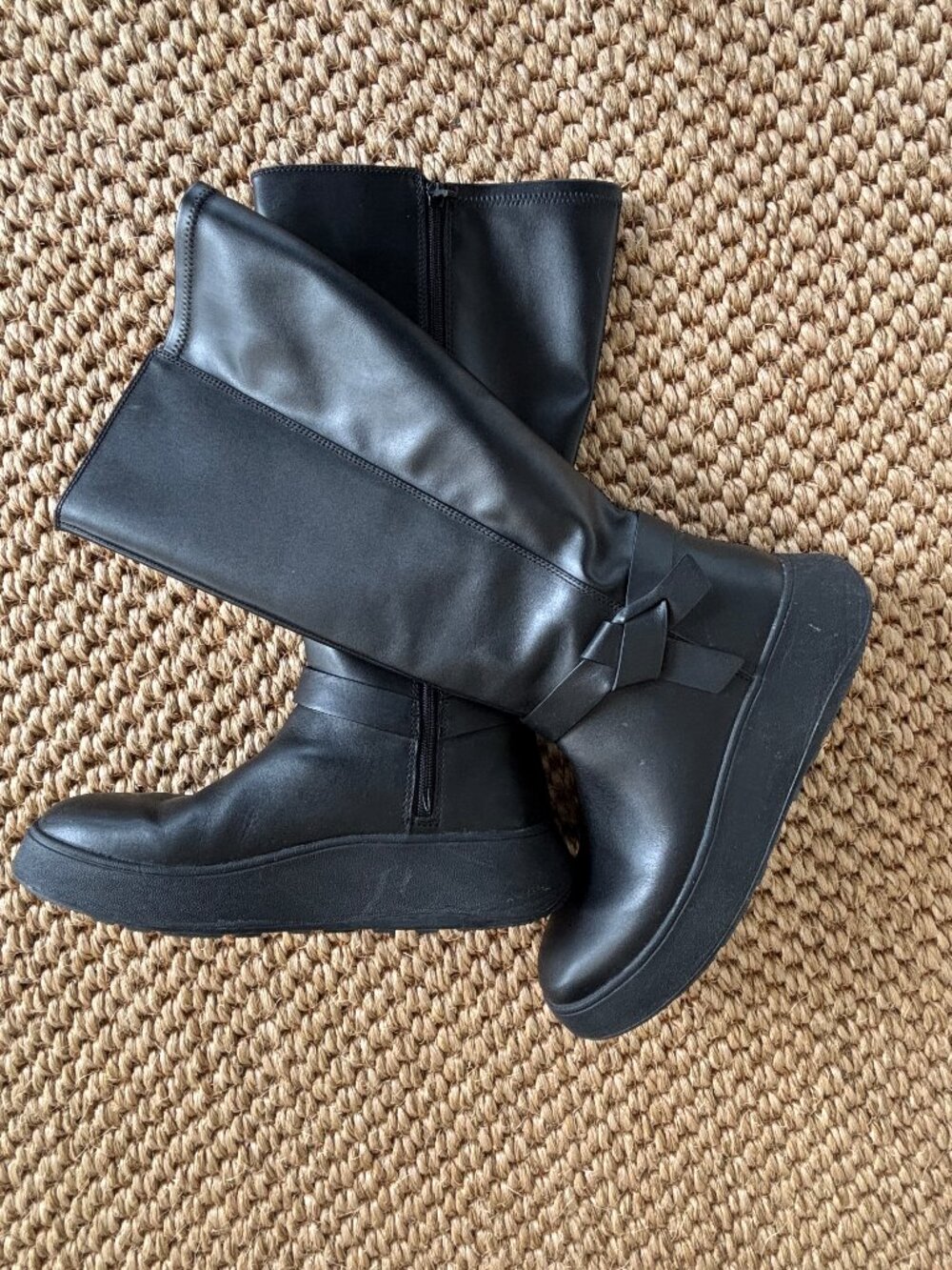 FitFlop Leather F-Mode Knot Flatform Boots Side Zip Brown Size 8